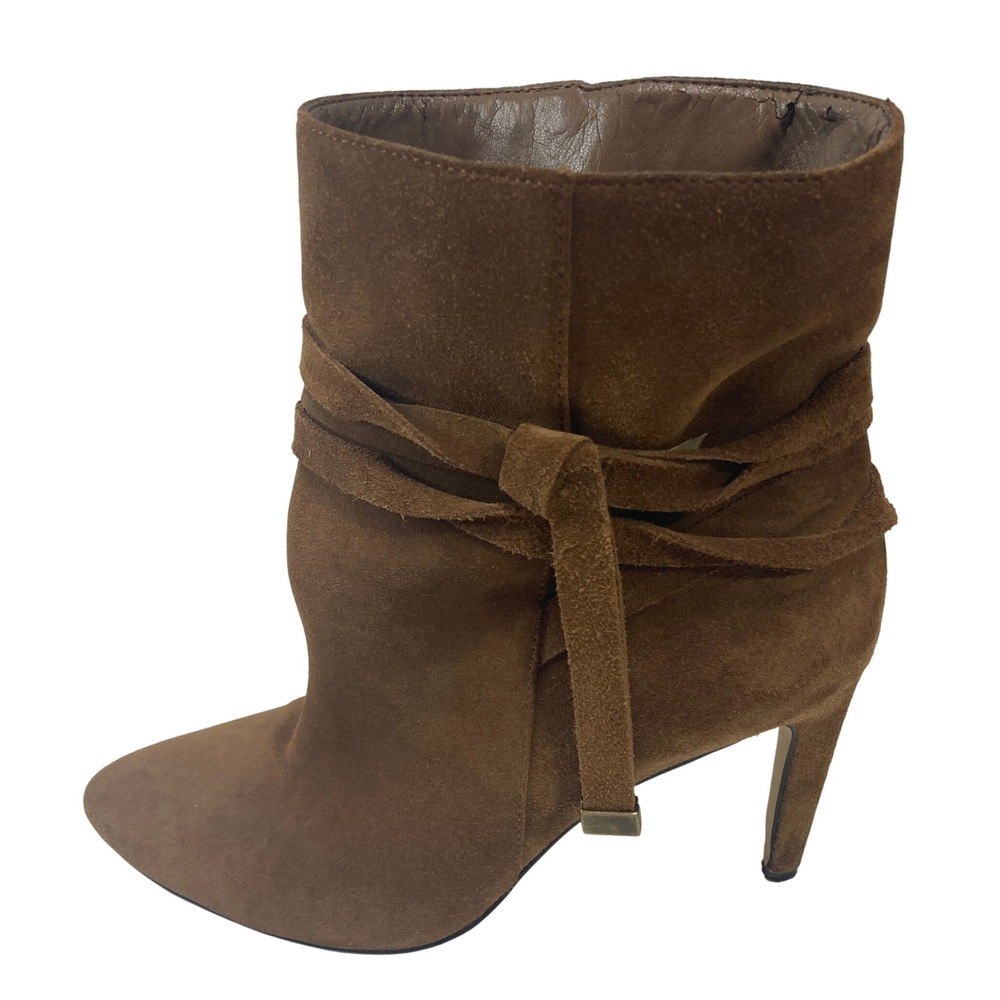 ANN TAYLOR Suede Brown Ankle Booties‎ Stiletto Heel Wrap Detail Women Size 8M
